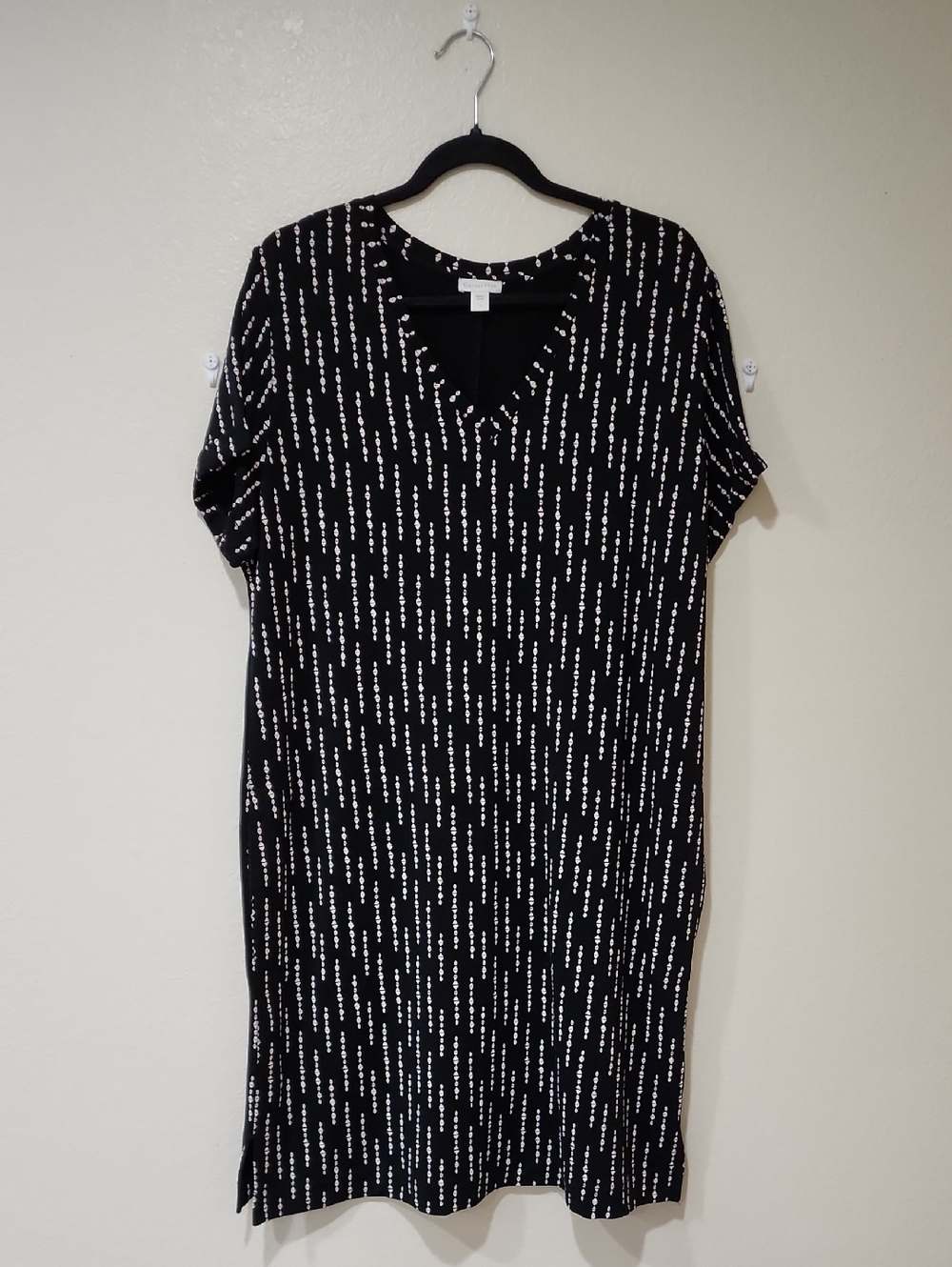 Garnet Hill Everyday T-Shirt Dress Geometric Tencel Blend Black White size Large
